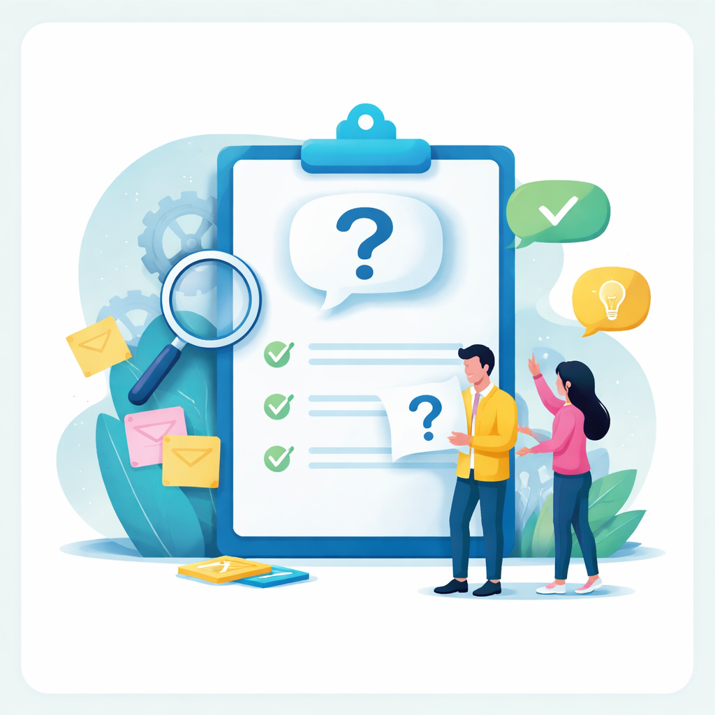 Illustrated surveyor FAQ checklist.